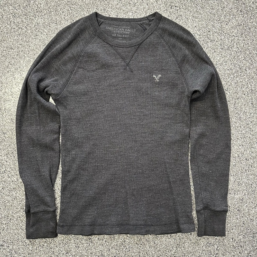 American Eagle Long Sleeve Thermal Shirt Mens S Vintage Fit Grey Crewneck